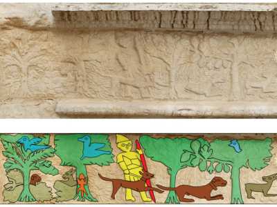  Nelle scene successive invece tra paesaggi campestri con alberi e cespugli sono scolpiti cani, uccelli, volpi e conigli assieme a uomini impegnati in una battuta di caccia